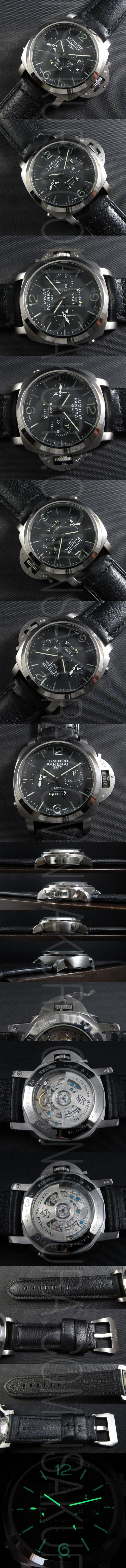 相当安値 PANERAI LUMINOR GMT 8デイズ，Asain 21600振動 スーパールミナンス 革バンド ブラック