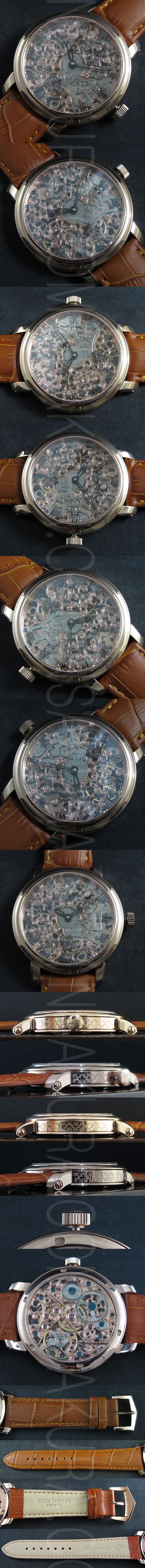 【芸術性がある】PATEK PHILIPPE スケルトン・Asian ムーブ 21600振動 手巻き 44mm ピンクゴールド