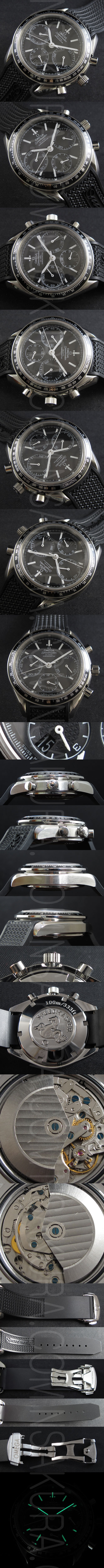 メンズ腕時計オメガ スピードマスター黒文字盤ブラックラバーバンド