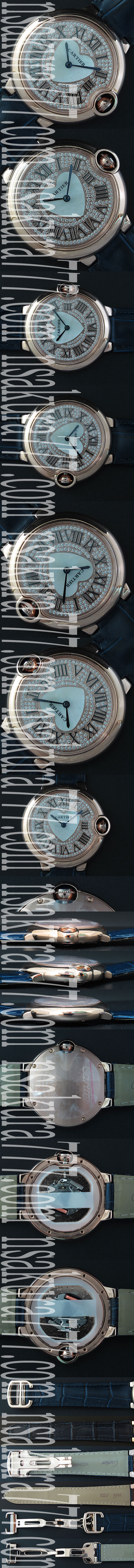 薄型腕時計カルティエ バロンブルー (オレンジバンド全面ダイヤ文字盤)