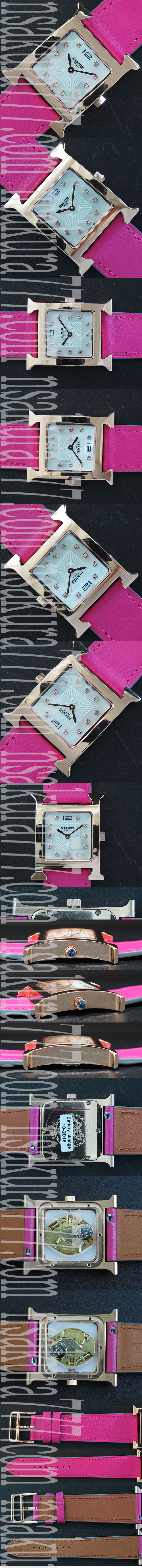 贈り物に最適 エルメス　アワー  Quartz movement ホワイトダイヤル 革ベルト ピンクゴールド