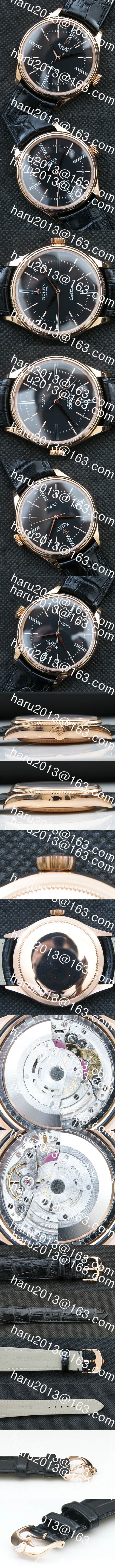 レプリカ専門店 ROLEXチェリーニ ブランド時計コピー 3132 ムーブメント Automatic ブラック文字盤 ピンクゴールド