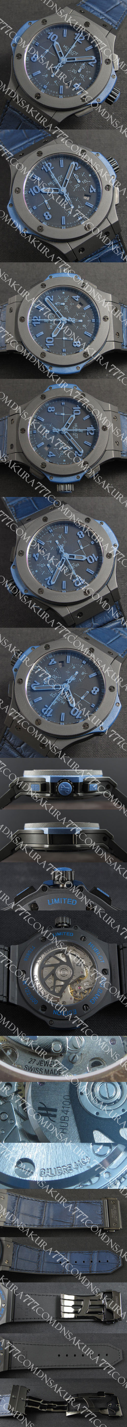 操作性高い HUBLOT ビッグバン ダークブルー Asian 7750搭載 ハイエンドモデル AUTOMATIC カレンダー ブラック