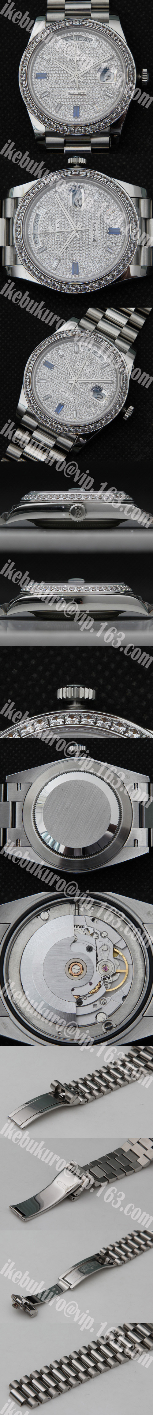 好評人気 ROLEX DAY DATE(18Kプラチナコーティング) Automatic 38mm 全面ダイヤ 曜日 デイト表示