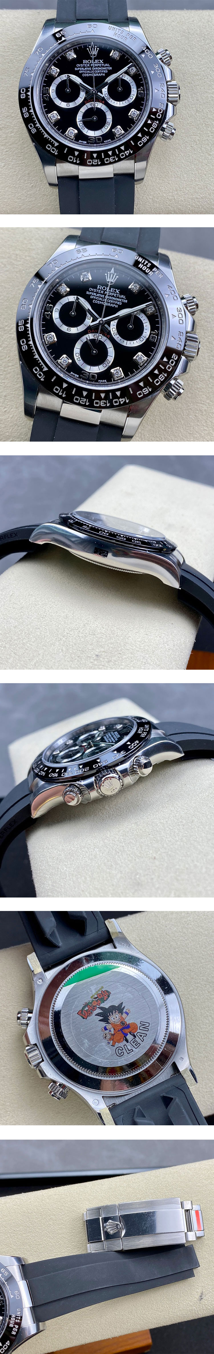 市場で最高級ロレックスピー時計 コスモグラフ デイトナ 11651916519LN ブラック 8Pダイヤ 専用の4130自動巻き【CLEAN】