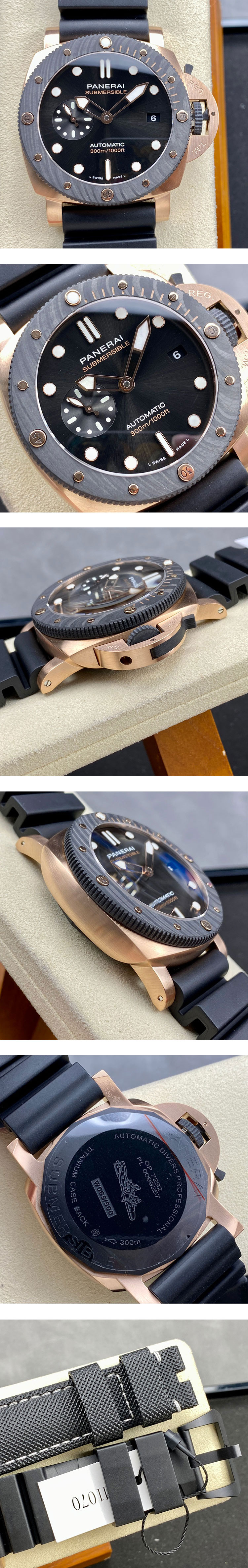 最高級パネライPAM01070コピー時計 サブマーシブル ゴールドテック™ オロカーボ  SBF製