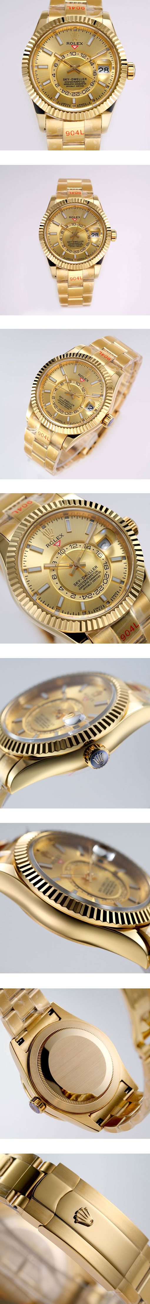 ロレックス レプリカ時計 42mm スカイドゥエラー M326938-0003 ゴールド 9001ムーブメントを搭載!