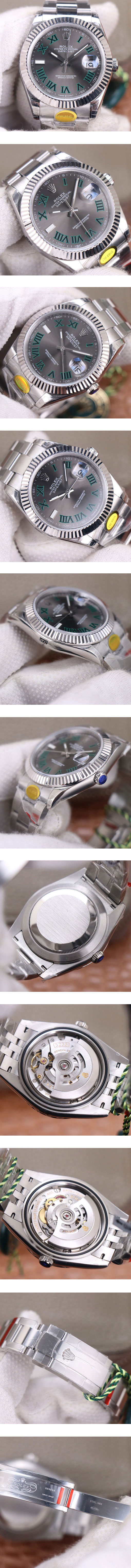 ロレックスコピー デイトジャスト  M126334-0021 グレー/グリーン ローマ 3235ムーブメント搭載！41mm