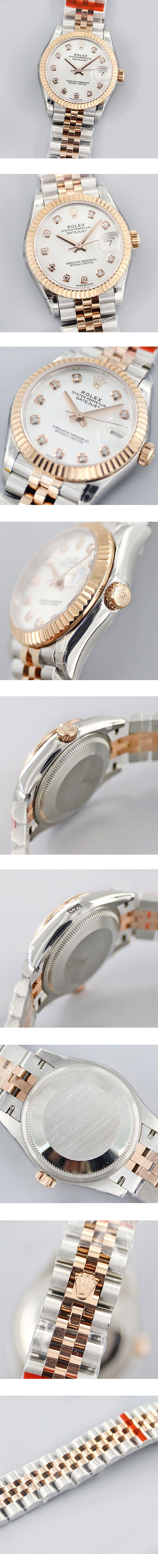 レディス腕時計 ロレックスコピー デイトジャスト31mm ホワイト 178271