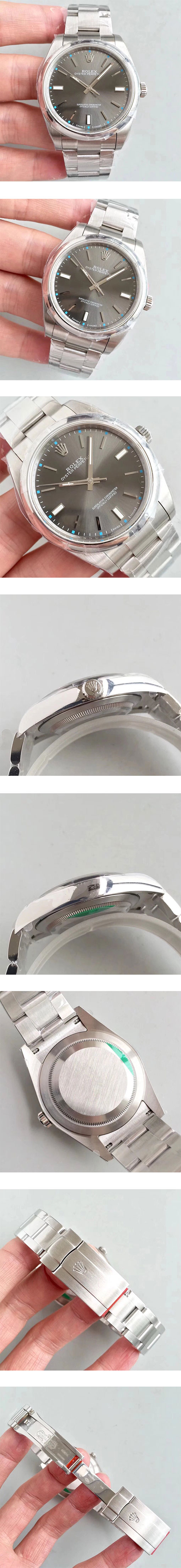 レプリカ時計通販！ロレックス114300 オイスターパーペチュアル 39mm ダークロジウム