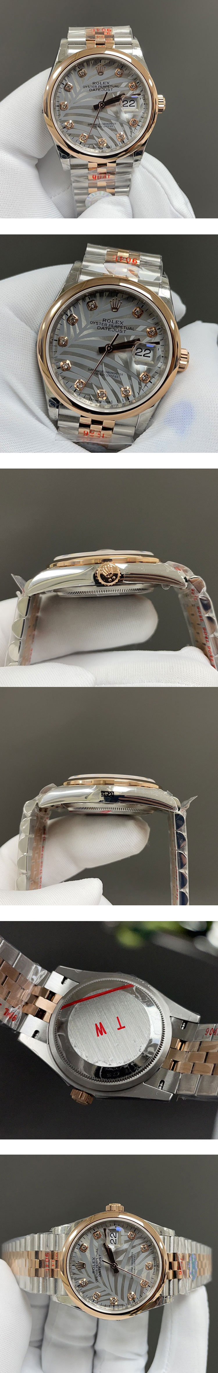 ロレックススーパーコピー 126201G デイトジャスト 36mm シルバー パームモチーフ10Pダイヤ 品質安心
