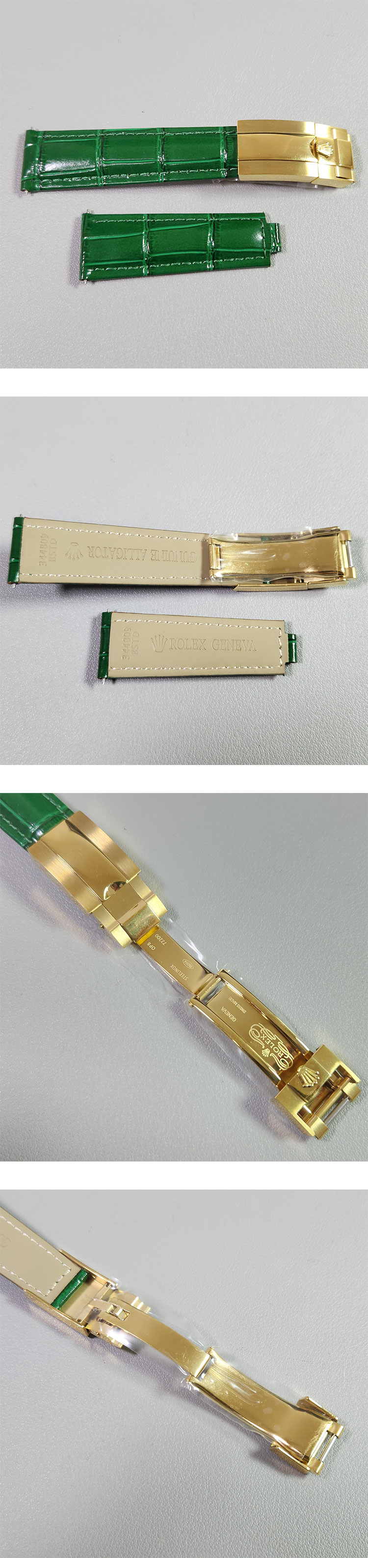 【グリーン】ロレックス 革ベルト ゴールド