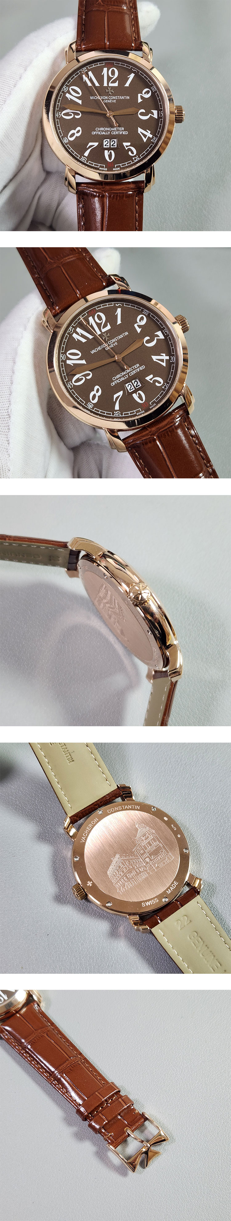 優良配送 Vacheron Constantinレプリカ時計 Quartz movement ブラウンダイヤル 日付表示 革バンド