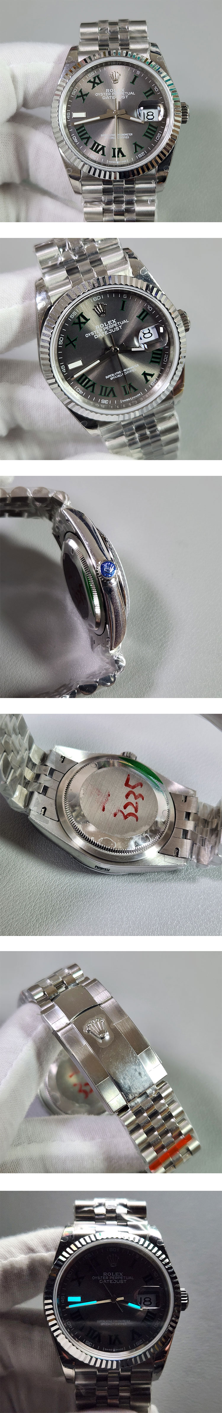 ロレックスコピー時計 デイトジャスト36mm M126234-0045 グレー/グリーン ローマ 3235ムーブメント搭載！Noob