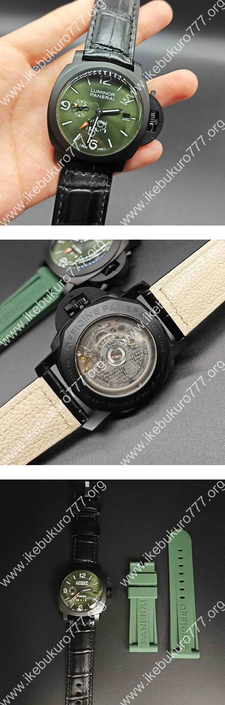 TT製 パネライスーパーコピー時計 ルミノール ディエチ ジョルニ GMT チェラミカ Ref.PAM01483 グリーン