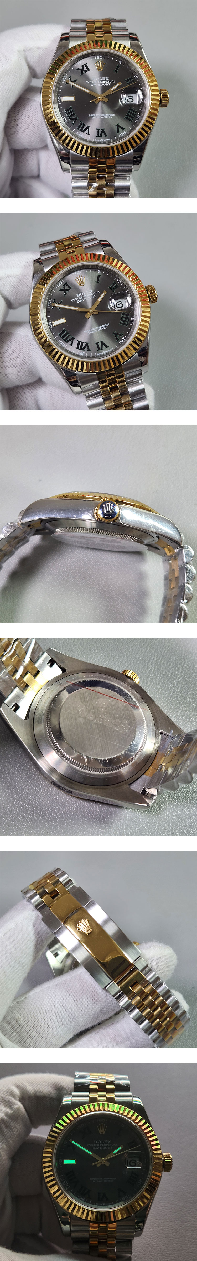 質感良好 ロレックスコピー 126333 デイトジャスト 41mm グレー/グリーンローマ 腕時計通販