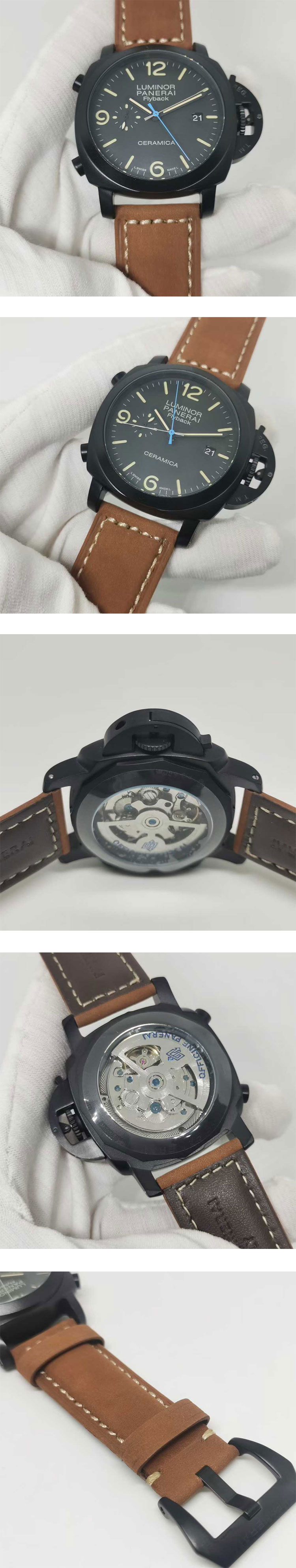 QM工場 パネライ コピー時計 ルミノール1950 3DAYS クロノ フライバック オートマティック チェラミカ PAM00580