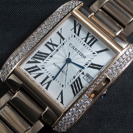 素敵な腕時計 CARTIER タンクアングレーズ，Asian ETAムーブ 搭載 Automatic デイト シルバーダイヤル