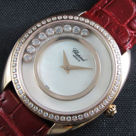 電池式レディース腕時計ショパール ハッピー (赤革ベルト)