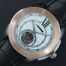 高精度 CARTIER カリブル ドゥ カルティエ， Asian 21600振動 Automatic　クロノメーター  黒い革ベルト