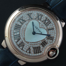 薄型腕時計カルティエ バロンブルー (オレンジバンド全面ダイヤ文字盤)