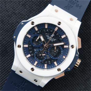 防水腕時計 HUBLOT アエロ バン, クォーツムーブメント ダークブルー  クロノグラフ  ラバーベルト