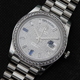 好評人気 ROLEX DAY DATE(18Kプラチナコーティング) Automatic 38mm 全面ダイヤ 曜日 デイト表示