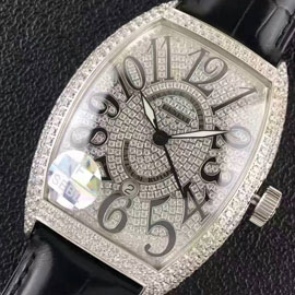 人気コピー時計 FRANCK MULLER ブラック・クロコ Asian 21600振動 Automatic 人工ダイヤ カレンダー