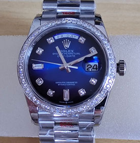 ロレックススーパーコピー時計N級品 デイデイト 36 128349RBR ランダムシリアル ブルーオンブレ/ダイヤモンド