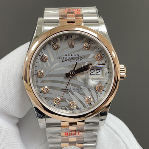 ロレックススーパーコピー 126201G デイトジャスト 36mm シルバー パームモチーフ10Pダイヤ 品質安心