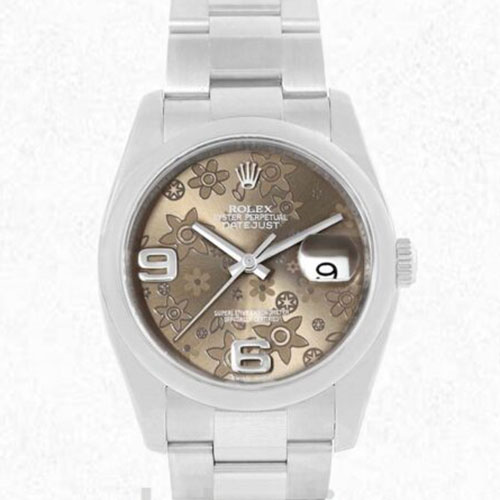 高品質 ロレックスコピー116200-0073 デイトジャスト 36mm ブラウン フラワー 出来栄えがきれい