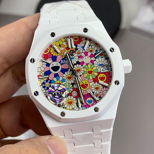 【APS工場、ホワイトセラミック】改装オーデマ ピゲコピー ロイヤルオーク 15500ST 41mm Takashi Murakami
