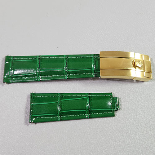 【グリーン】ロレックス 革ベルト ゴールド