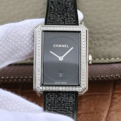 J12工場 シャネル ボーイフレンド ツイード ブラックコーティング ベゼルダイヤ H5318