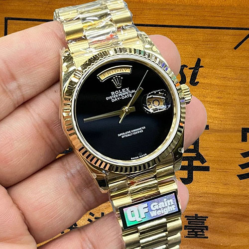 【加重版 QF製】大人気 ロレックスコピー 128238 デイデイト36mm ブラック 3255搭載