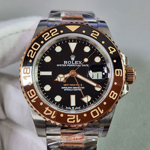 【GM製 18K 砲金】 ロレックスコピー M126711CHNR-0002 GMTマスター 40mm ブラック/ブラウン 素敵な腕時計