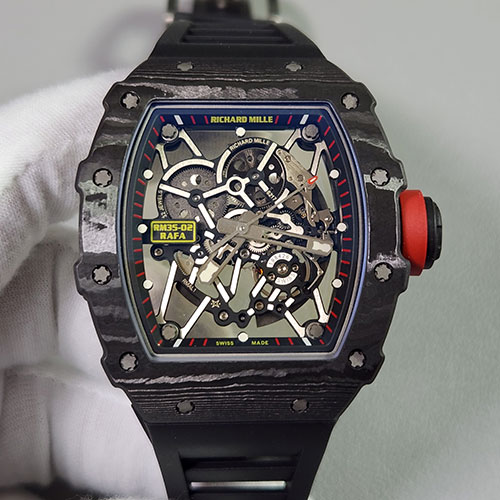 APS生産工場出品リシャールミル RM35-02 オートマチック ラファエルナダル ブラックTPTカーボン ベルクロストラップ